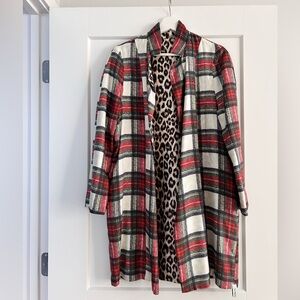 Plaid Women's Coat with Leopard Lining
